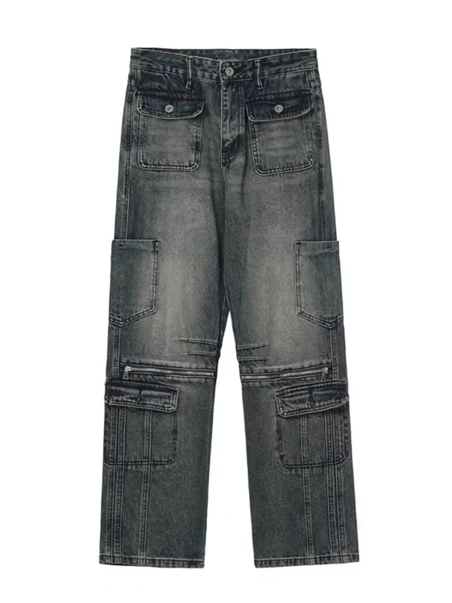 niebieskie jeansy damskie 2024 модные винтажные уличные брюки в стилі хіп-хоп широкие прямые