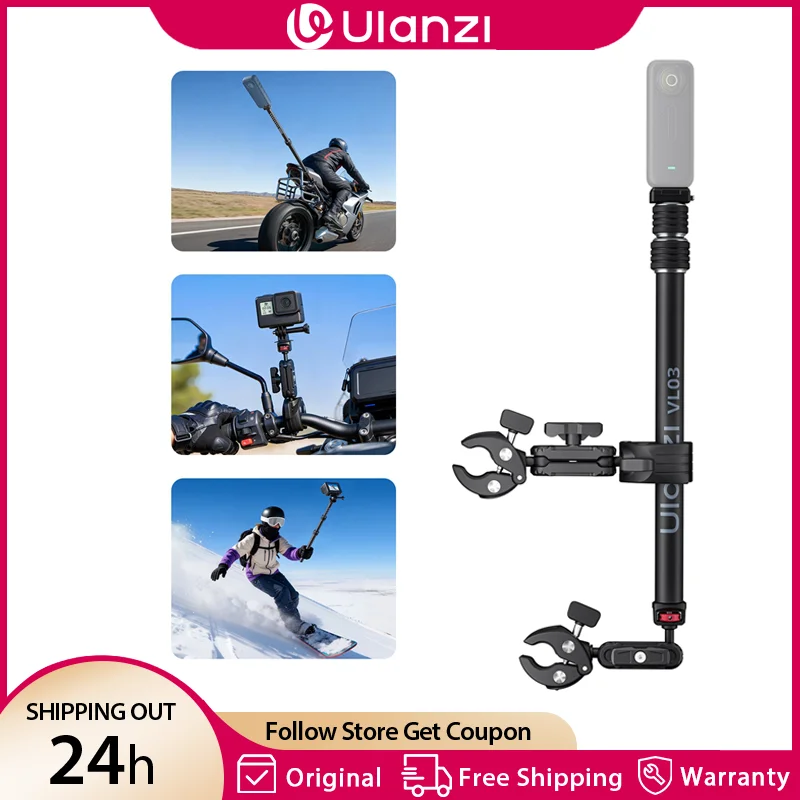 Фото Ulanzi VL03 Мотоциклетный держатель для селфи Invision для DJI Pocket 3 Insta 360 для экшн-камеры Gopro с двойным суперзажимом №1