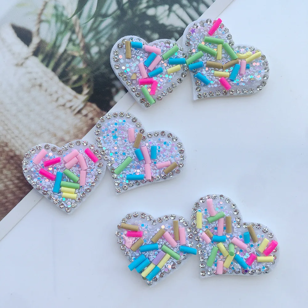 

10Pcs Shiny Rhinestones Bead Two Heart Padded Appliqued For DIY Handmade Kawaii Children Hair Clip Accessories Hat Shoes