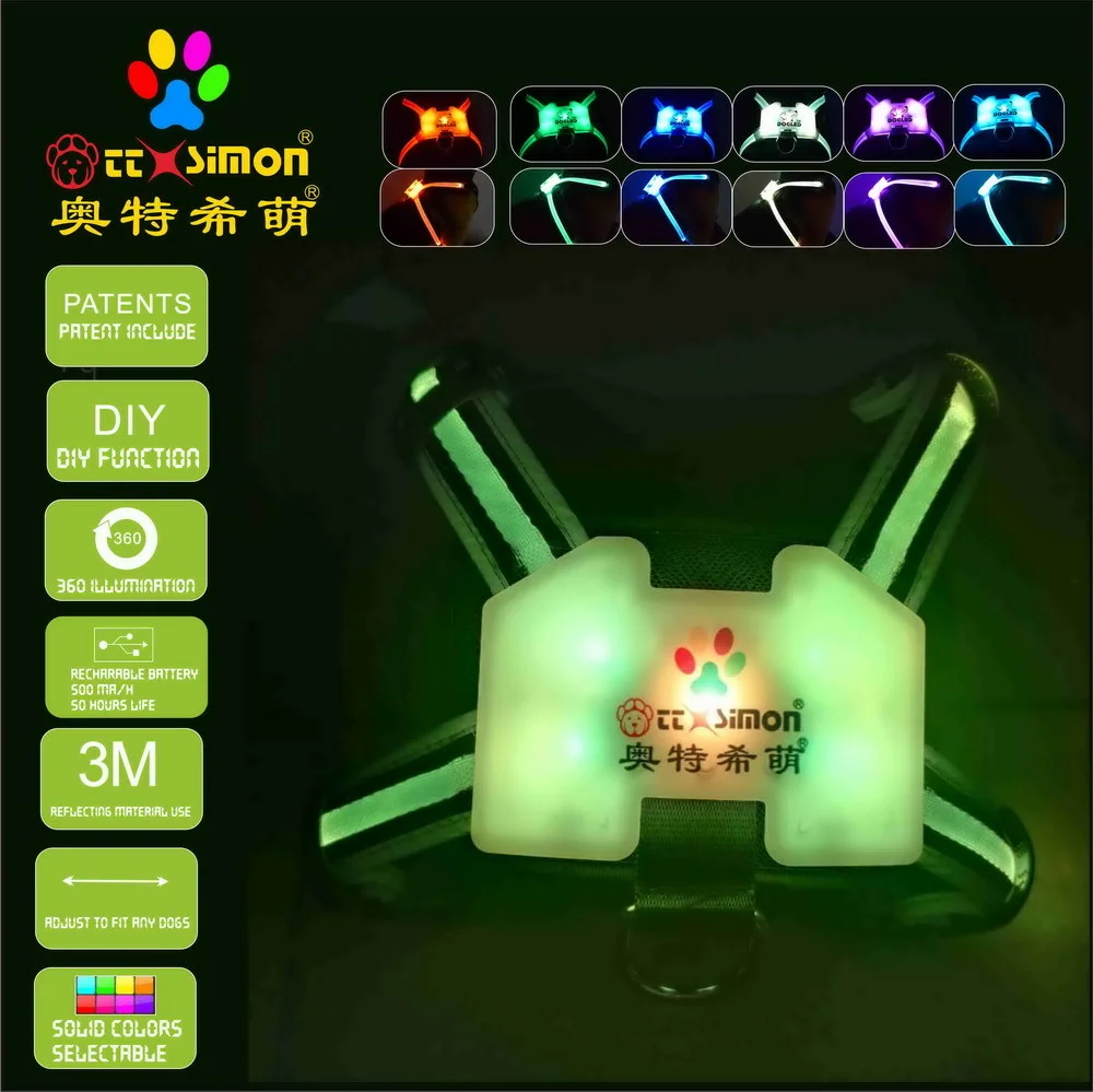 

collars for dogs in 1 color Dog Harness Glowing USB Led Collar Puppy Lead Pets Vest