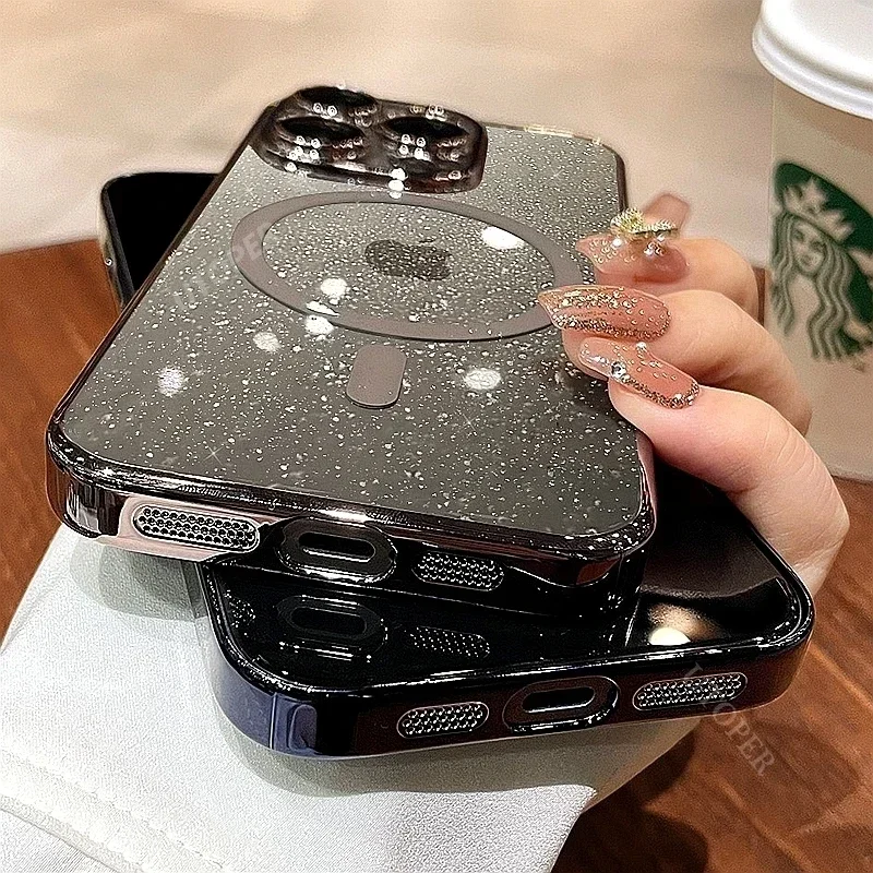 Новый Модный Блестящий Магнитный чехол Magsafe для iPhone 15 14 13 12 11 Pro Max Plus Жесткий