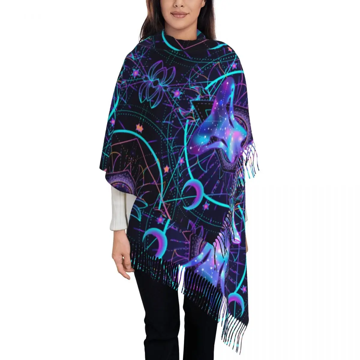 

Esoteric Art Mushrooms Geometry Women's Tassel Shawl Scarf Fashion Scarf