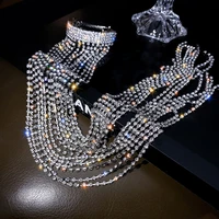 luxury silver color full rhinestone hairpins for women hairwear long tassel crystal hair accessories party wedding jewelry