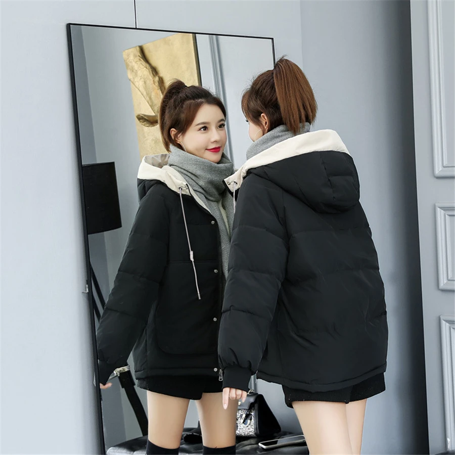 3XL Warm Hooded Basic Solid Winter Jackets Thicken Fluffy Parkas Women Casual Loose Short Coat Snow Wear Outwear Korean Abrigos