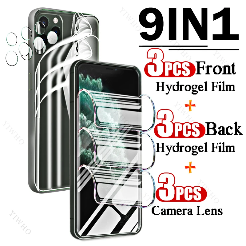 

9in1 Full Covers Front Back Hydrogel Film for Apple IPhone 11 Pro Max Fingerprint Screen Protectors for IPhone11 Camera Lens HD