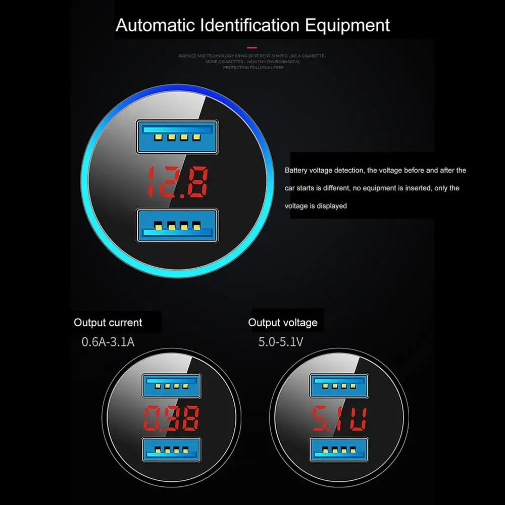 3 1a dual usb car charger 2 ports led display universal mobile phone vehicle chargers fast charging adapter free global shipping