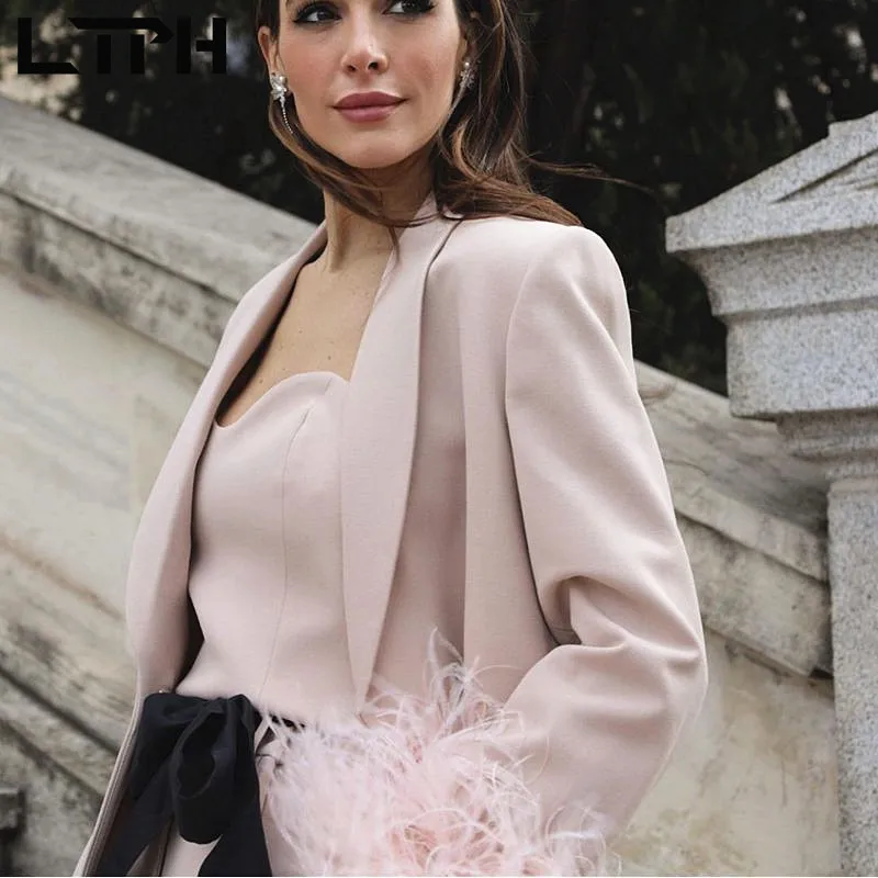 LTPH blazer set women three-piece suit vintage casual loose feathers sleeve blazers camisole wide-leg pant suits 2023 autumn new