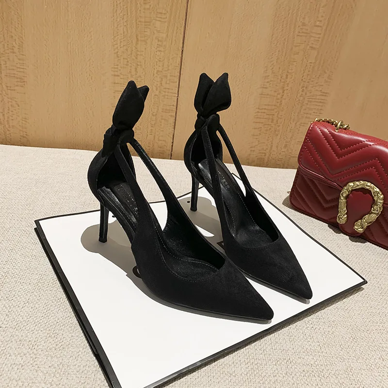 

High Heels Shoes 2022 New Bow Tie Designer Women Shoes Sexy Stiletto Heel Pointed Toe Black Female Party Pumps Chaussure Femme