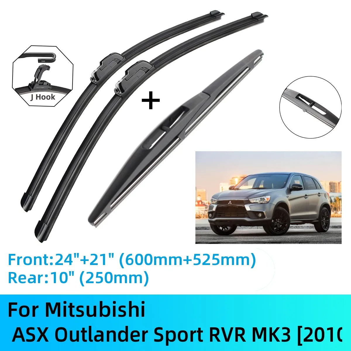 

For Mitsubishi ASX Outlander Sport RVR MK3 Front Rear Wiper Blades Brushes Cutter Accessories J U Hook 2010-2019 2010 2011 2012