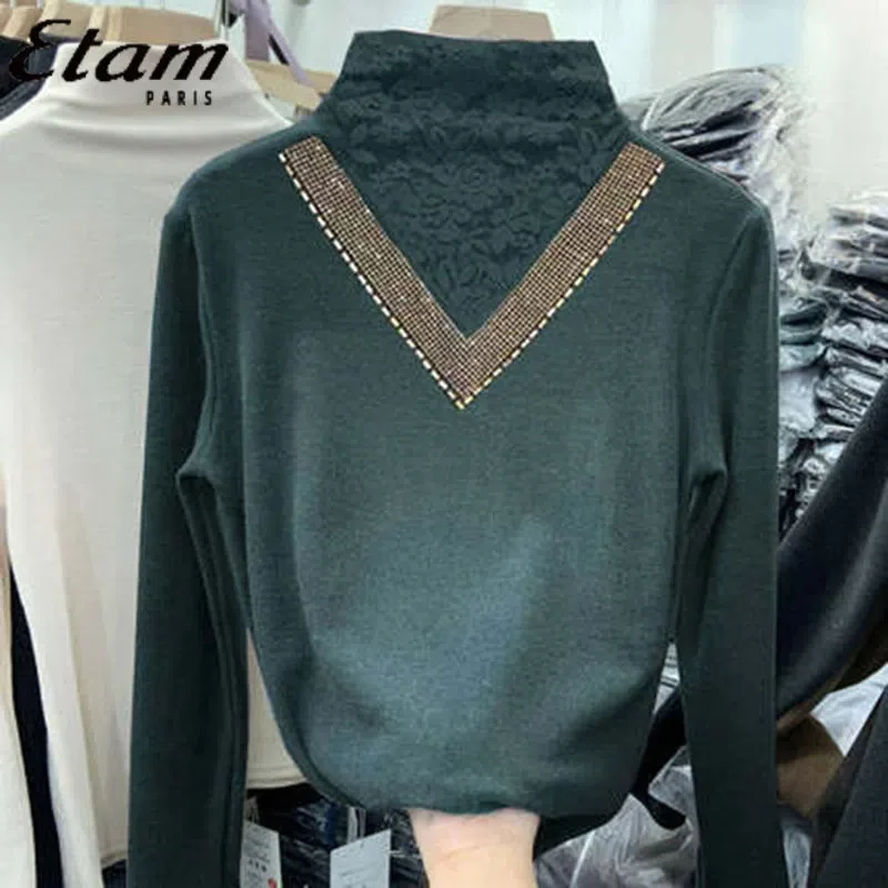 

Shirt Autumn And Winter Pullover Shirt Double-Faced Velvet T-Shirt With Velvet Padded Half-Turtleneck Long Sleeve Bottoming Blou