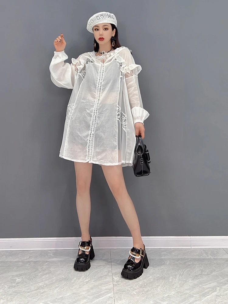

SuperAen 2022 Spring New Fashion Solid Sun-protective Clothing Hooded Casual Lace Jacket Women