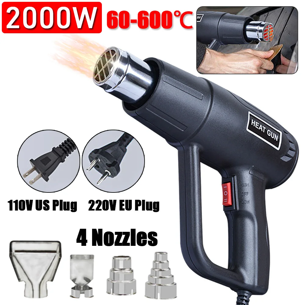 2000W Industrial Heat Gun Temperature Advanced Hot Air Gun Hair Dryer Power Tool for Heating Wrapping Soldering Thermoregulator