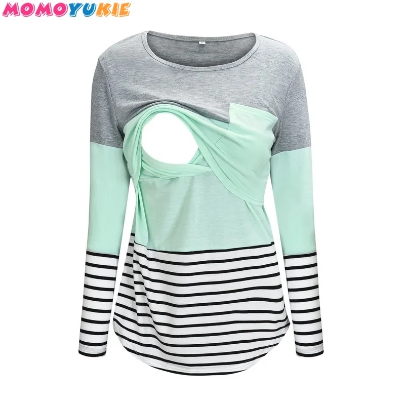 vetement femme Women Maternity pregnant tops and blouses Fall Winter Long Sleeve Striped Nursing Tops T-shirt For Breastfeeding