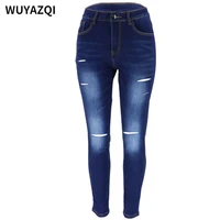 wuyazqi elastic small foot pencil pants womens casual broken hole jeans womens sexy denim pants womens high waisted jeans