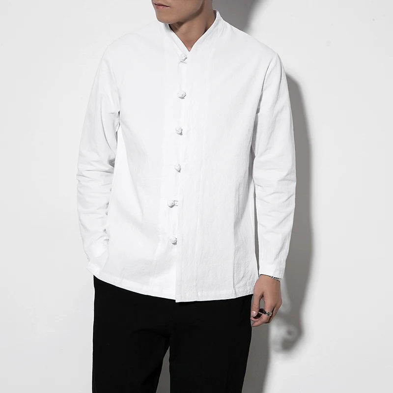 Рубашка в китайском стиле с длинным рукавом свободного покроя |