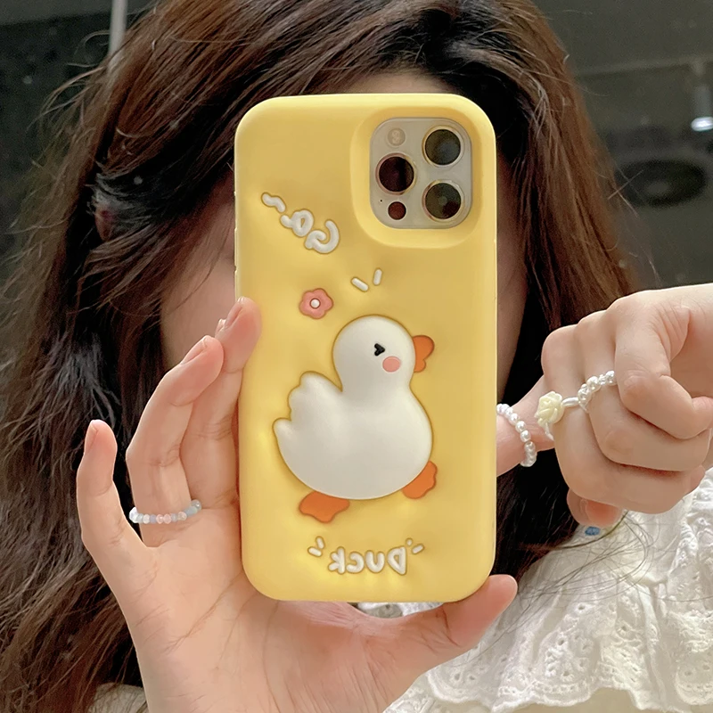 

Cartoon Cute 3D Duck Phone Cases For iPhone 14 13 12 11 Pro Max Mini XR X XS MAX 8 7 Plus Soft Silicone Drop-proof Cover