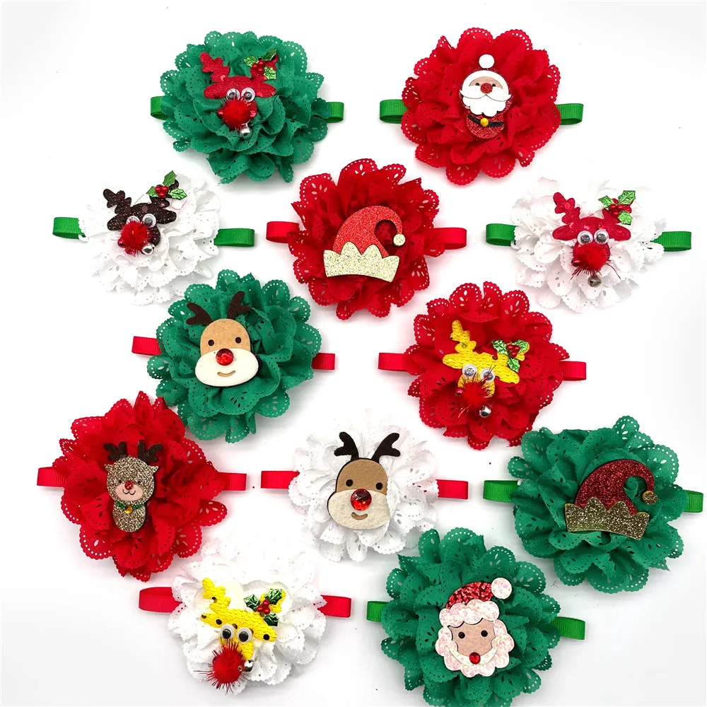 

50/100pcs Christmas Puppy Dog Accessories Lace Flowers Bowties for Small Dogs Snowman Christmas Pet Bow Tie Grooming Dog Bowtie