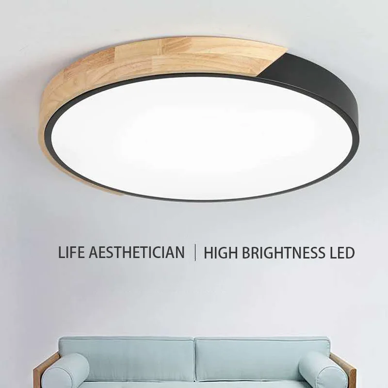 

Ultra-thin LED Ceiling Light Wood Lamp Fixture Nordic Style Round Lamp Modern Lighting Living Room Home Decor Indoor Lighting