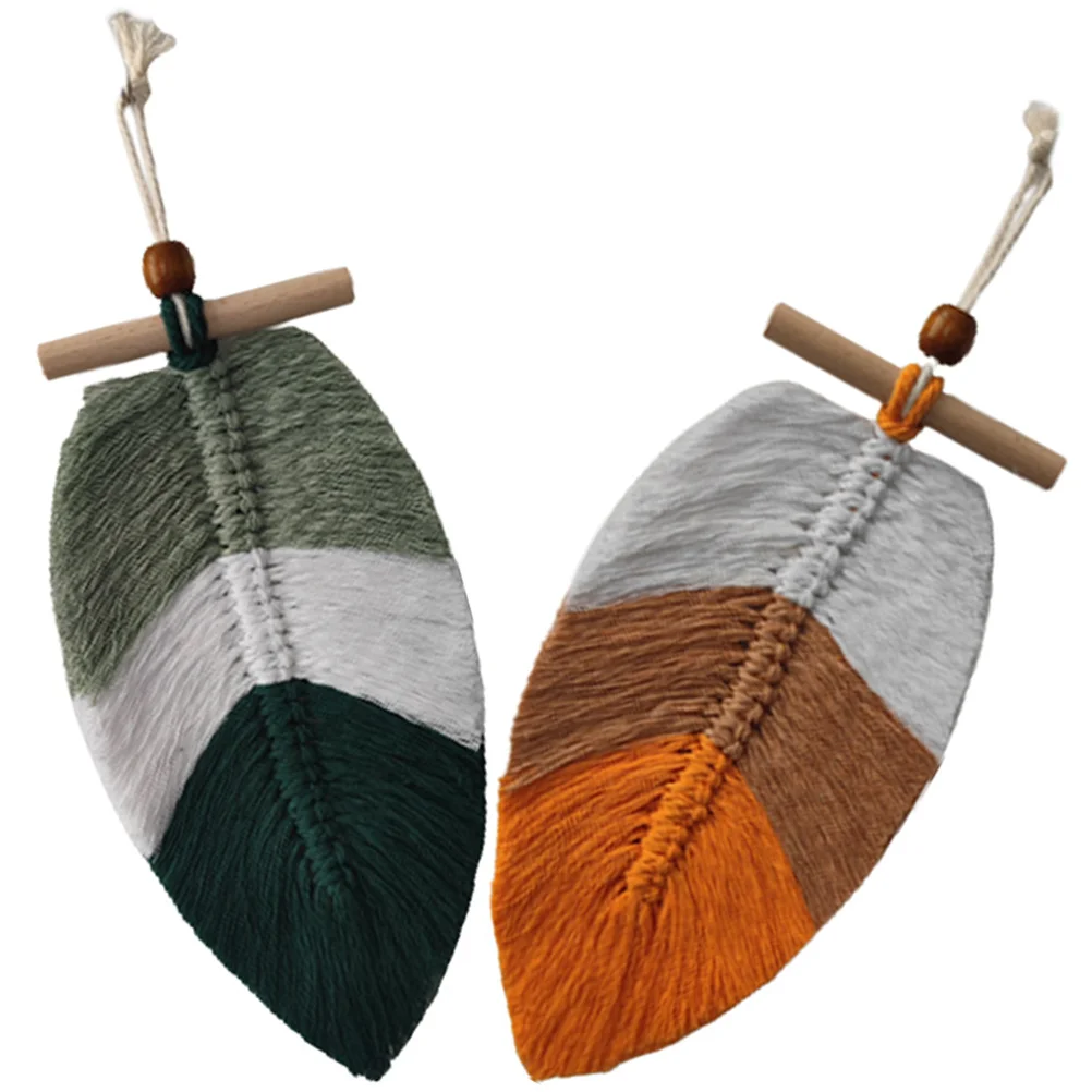 

2 Pcs Handicraft Pendant Wall Leaf Macrame Bohemian Tapestry Hanging Decor Cotton Thread Woven Boho