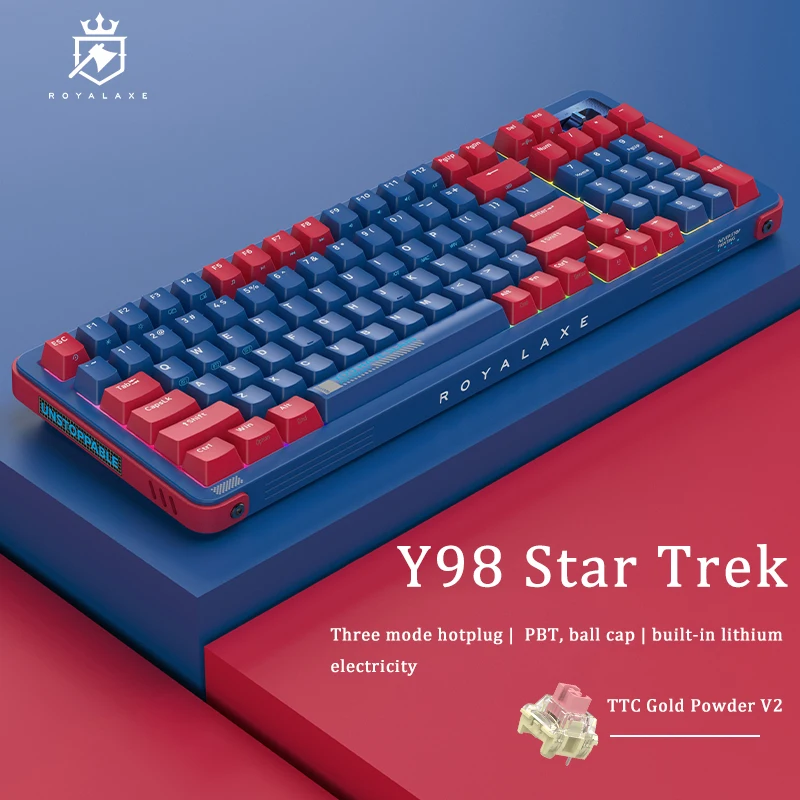Royal Axe Y98 3-mode wireless Bluetooth Mechanical keyboard Hot Swap gaming office typing RGB backlit 87/98 keyboard Star Trek