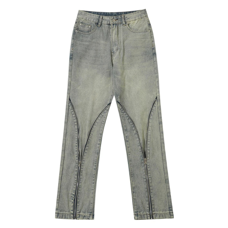 

Джинсы мужские прямые однотонные на молнии, уличная одежда в стиле пэчворк, летние повседневные брюки из денима в стиле хип-хоп, свободные штаны