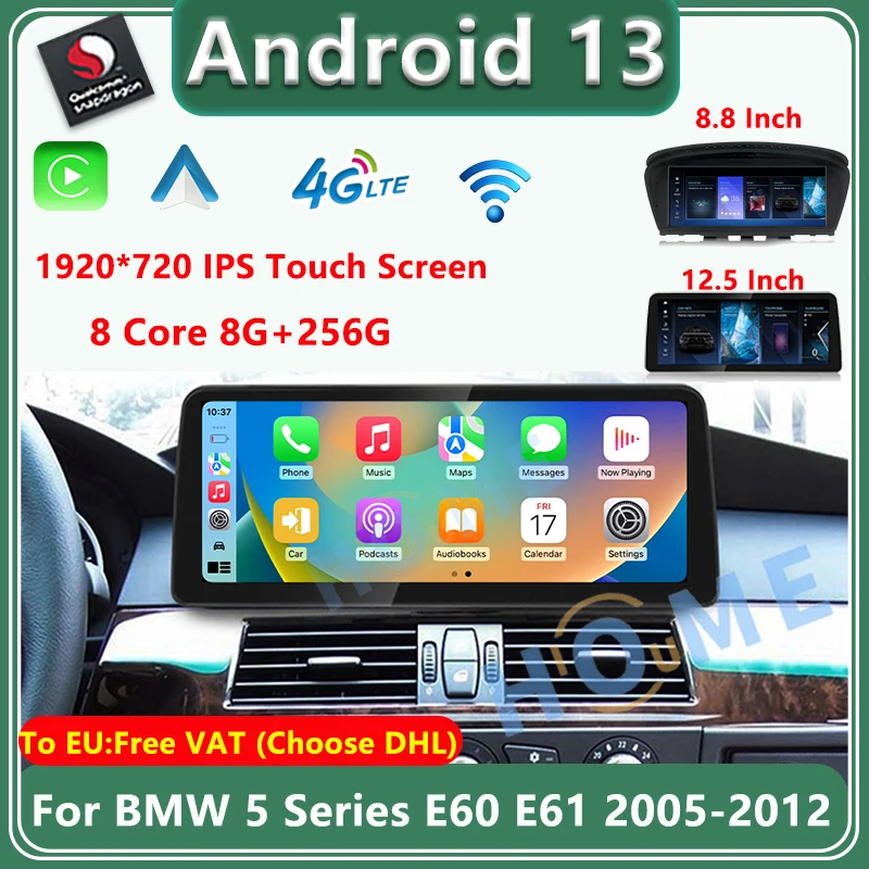 Для BMW 5 серии E60 E61 E62 E63 3 E90 E91 Android 13 Snapdragon 8 Core 8G 256G Автомобильный видеоплеер GPS радио