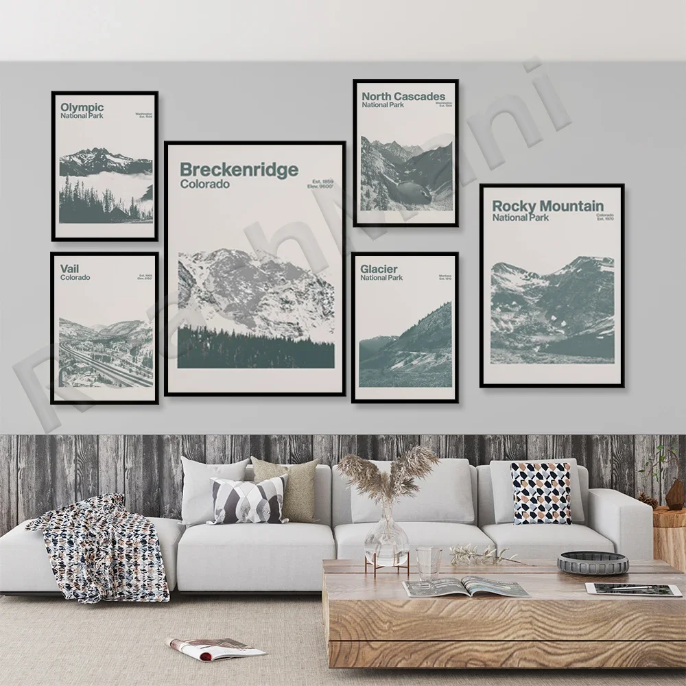 Mount Rainier Joshua Tree National Park Blue Ridge Drive Keystone Vail Colorado Breckenridge Ski Resort travel poster