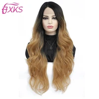 body wave synthetic lace front wigs ombre brown color synthetic long hair lace wigs 13x1cm lace front wigs skin l part 26in fxks