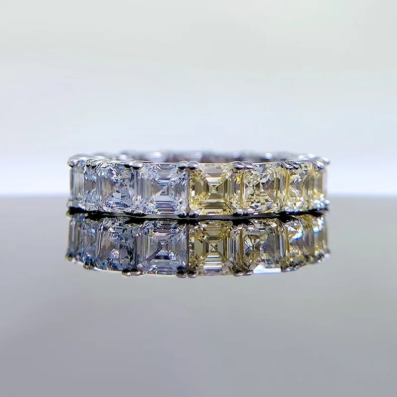 

Asscher Cut Topaz Diamond Ring 100% Real 925 sterling silver Party Wedding band Rings for Women Men Engagement Jewelry Gift