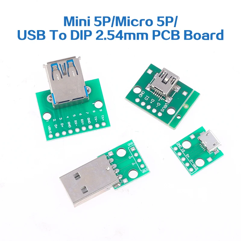 

5 шт. Micro Mini USB B штекер USB 2,0 3,0 гнездо USB B разъем интерфейс к 2,54 мм DIP PCB преобразователь адаптер коммутационная плата