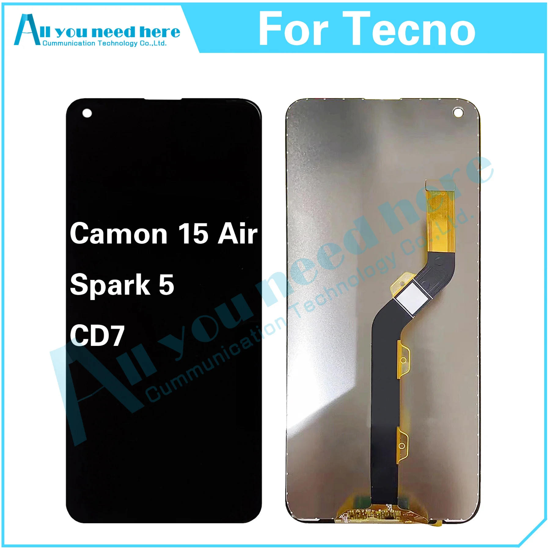 

100% Test AAA For Tecno Camon 15 Air / Spark 5 CD7 LCD Display Touch Screen Digitizer Assembly Repair Parts Replacement