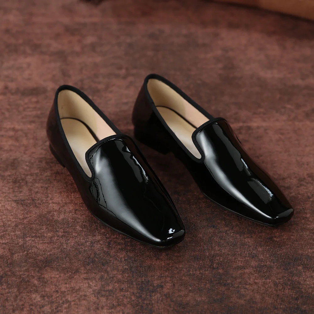 

Designer Patent Leather Flat Loafers Black Cowhide Women Shoes Driving Shoes Pregnant Women Shoes for Spring Autumn