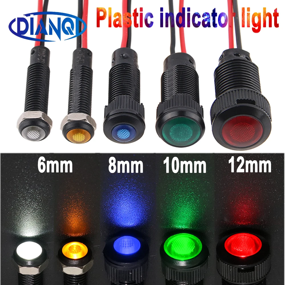

1/3/5/10pcs 6/8/10/12mm LED Indicator Light Plastic Black Signal Dot Lamp Red Yellow Amber Blue Green White 3V5V6V12V24V110V220V