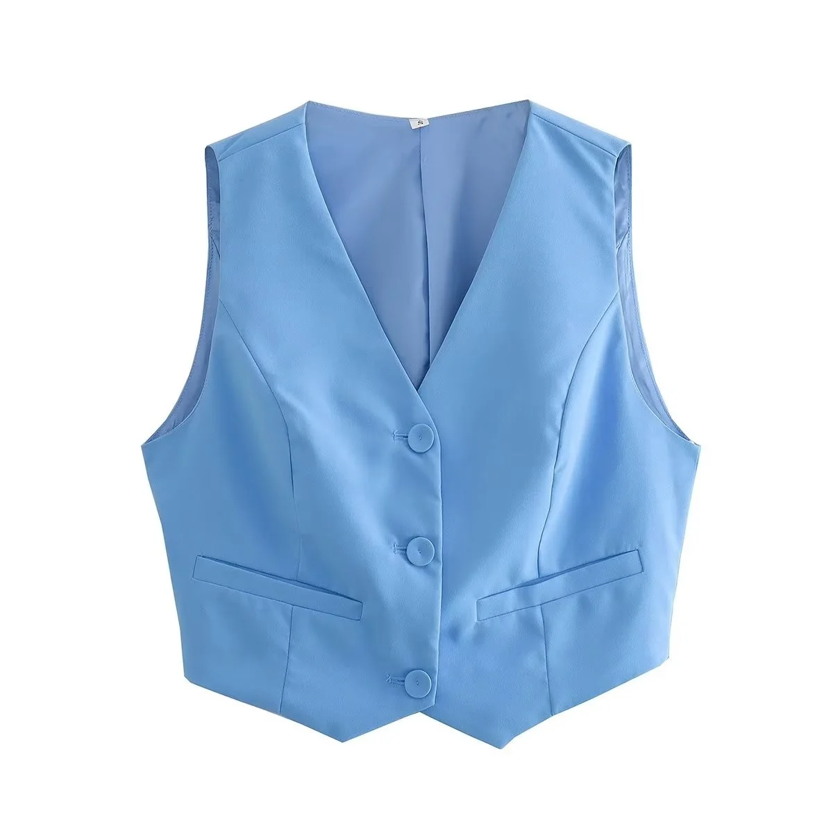 

Sky Blue Cropped Vest Women Fashion Crop Waistcoat Chic Lady Female Clothing Set 2023 Summer New