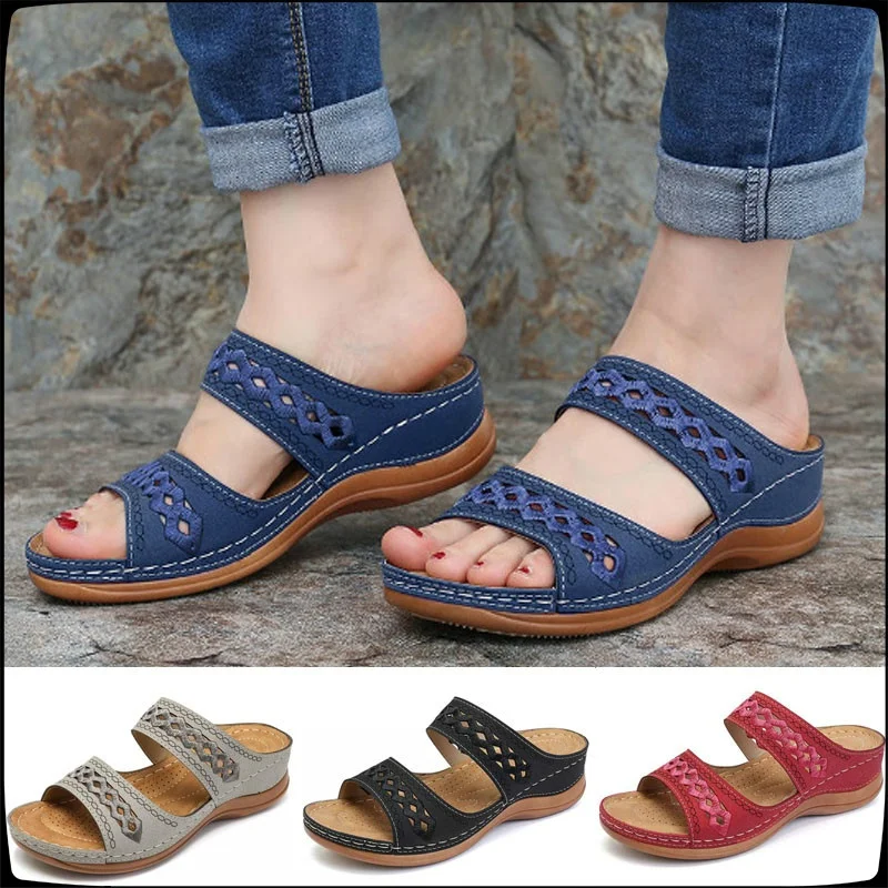 Plus Size 34-44 Women's Summer Open Toe Comfortable Sandals Super Soft Pu Leather Wedge Walking Sandals