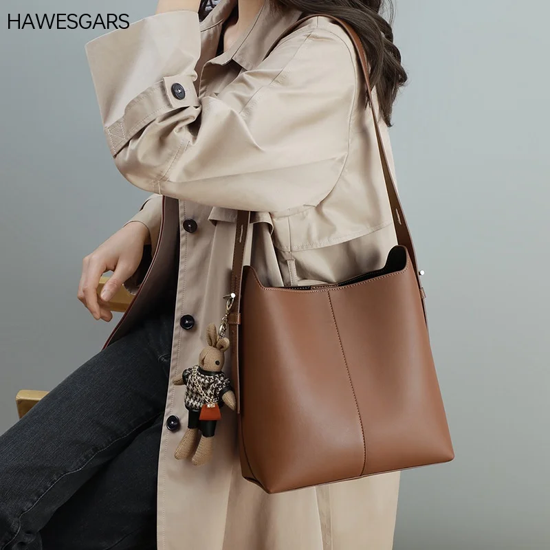 

Новая женская кожаная сумка hawescigar через плечо, модная универсальная вместительная сумка-ведро