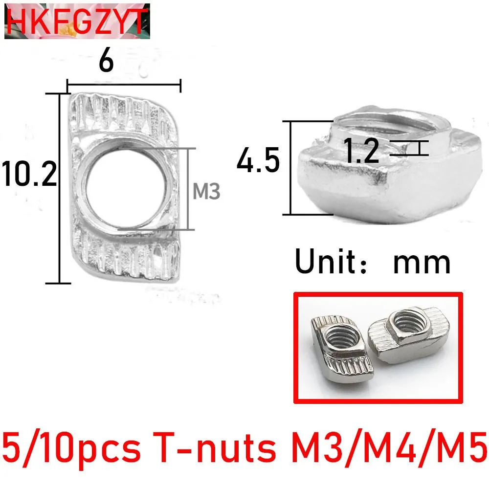 

5/10pcs M3 M4 M5 Thread T Nut Drop In T-Slot Carbon Steel for 6.2mm t-slot 20 Series 2020 European standard Aluminum Profile