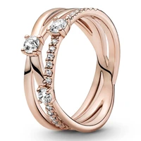 original timeless pan rose triple band pave ring for women 925 sterling silver wedding gift pandora jewelry