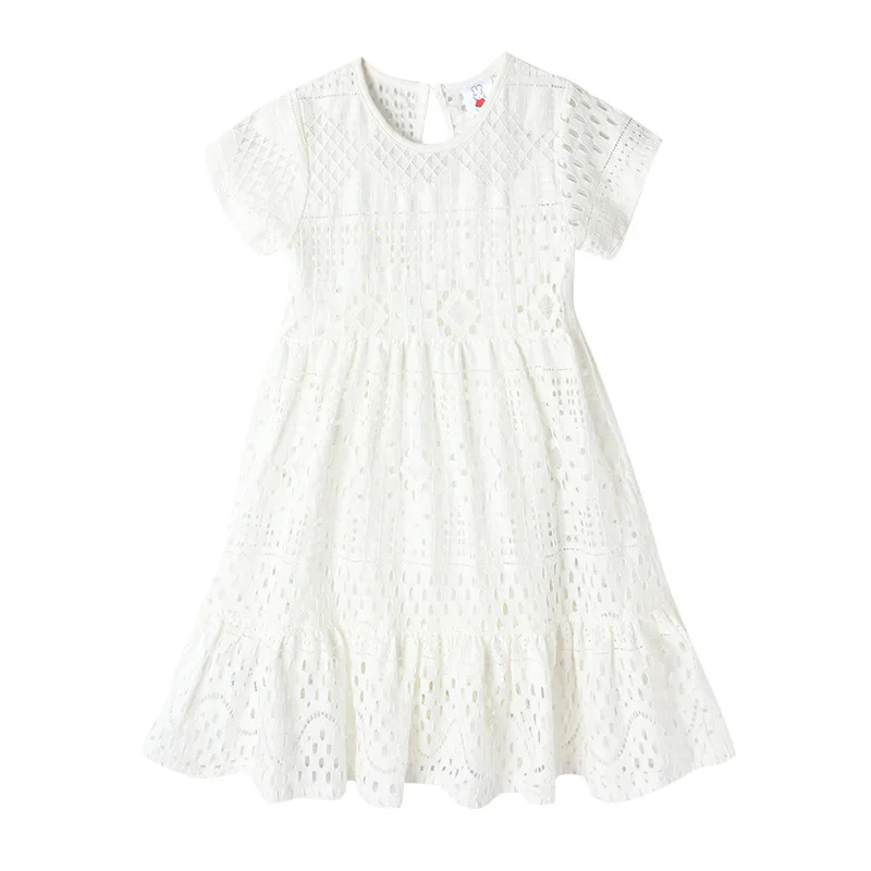 

Платье для девочек-подростков, Новинка лета 2023, детская белая ажурная одежда, детское кружевное платье принцессы, #7366