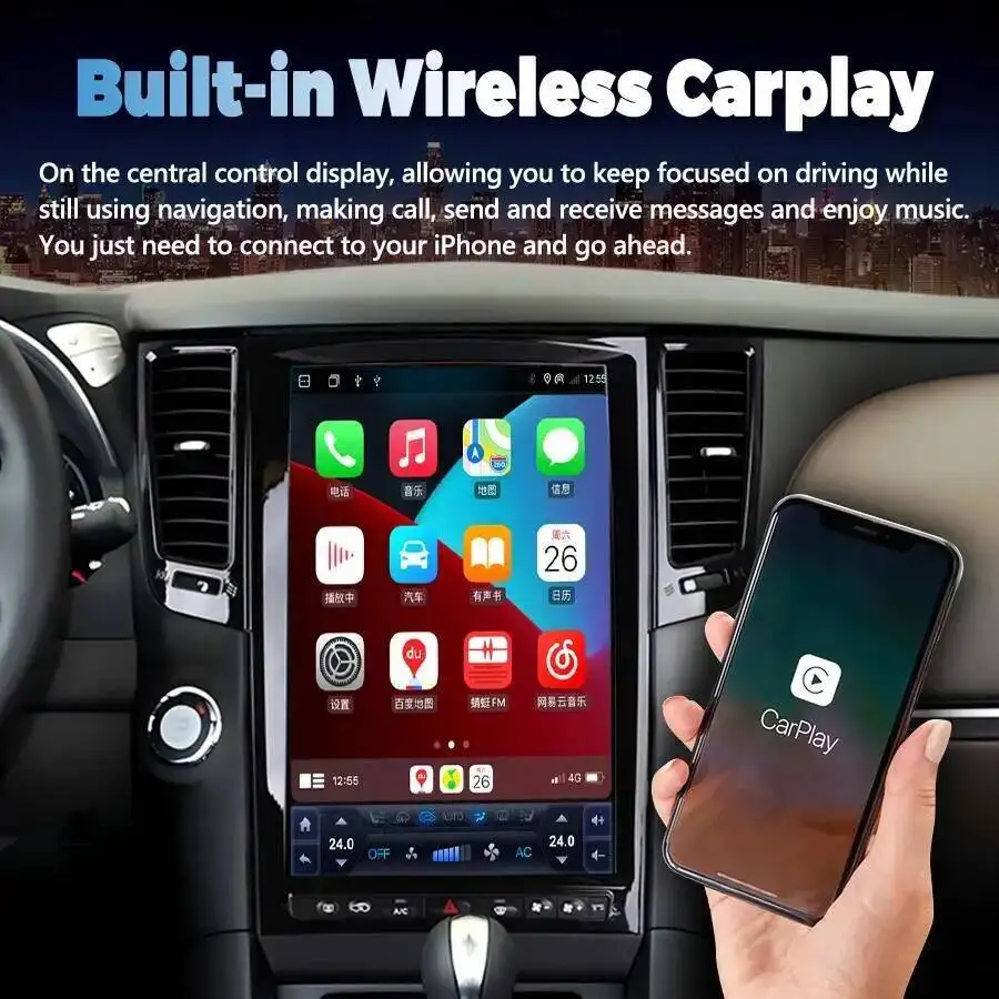 Фото Автомагнитола Android 15 с диагональю 14,5 дюймов для Infiniti FX35 FX37 FX45 FX50 QX70 2007-2013, с CarPlay, GPS-навигацией, HD-экраном и стереосистемой №3