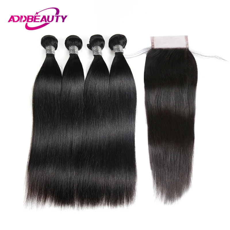 Straight 4x4 5x5 HD Transparent Lace Closure with Brazilian Human Remy Hair Bundles 13x4 Lace Frontal Natural Color Pre-Plucked