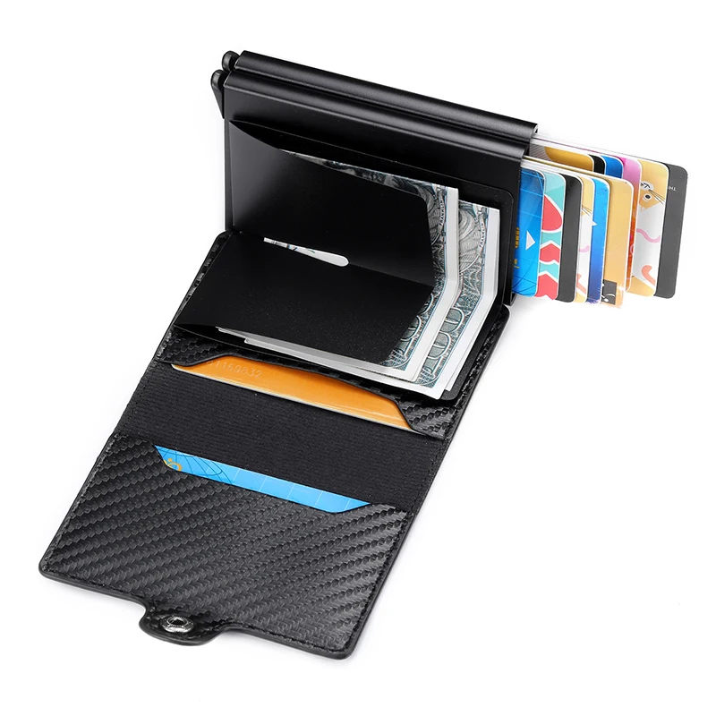

Carbon Fiber PU Leather Aluminum Alloy Wallet RFID Blocking Men's Credit Card Wallet Case Cardholder Protection Purse for Women