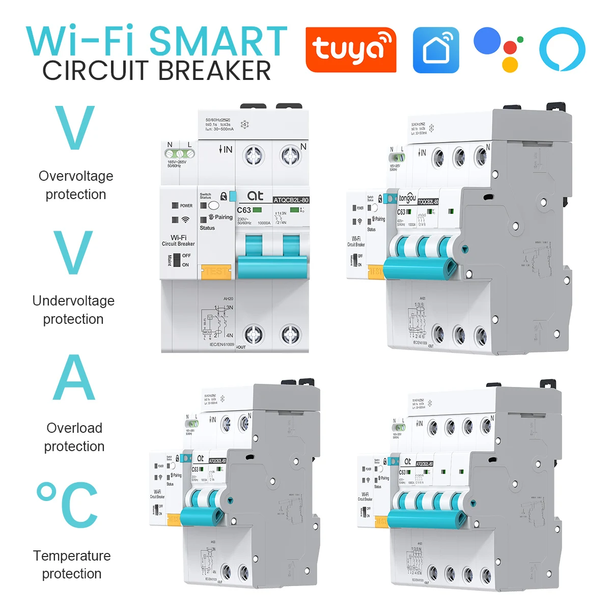 Фото Умный Wi-Fi выключатель-дифференциатор Tuya с функцией учета электроэнергии, таймером, дистанционным управлением и автоматическим беспроводным переключателем с функцией повторного включения (Smart Life) №1