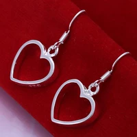 kissitty 1 pair silver color plated heart shape brass dangle earrings for women hook earrings jewelry findings gift
