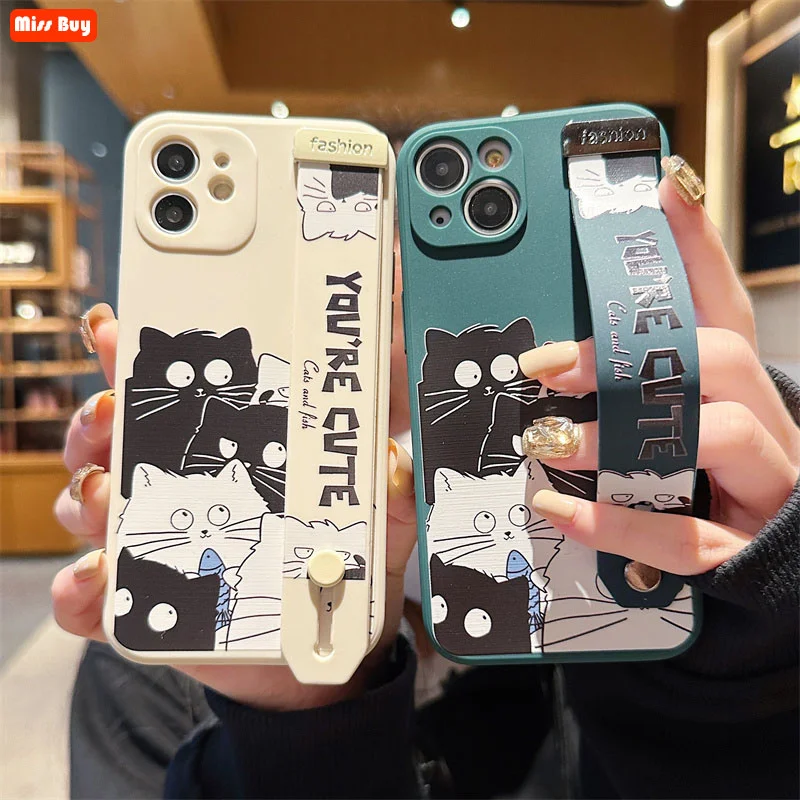 

Cartoom Cute Cat Wrist Band Bracket Holder Case for Huawei P60 Pro P50 P30 P20 P10 Plus Honor 90 Pro 80 gt 70 se 60 50 Pro Cover