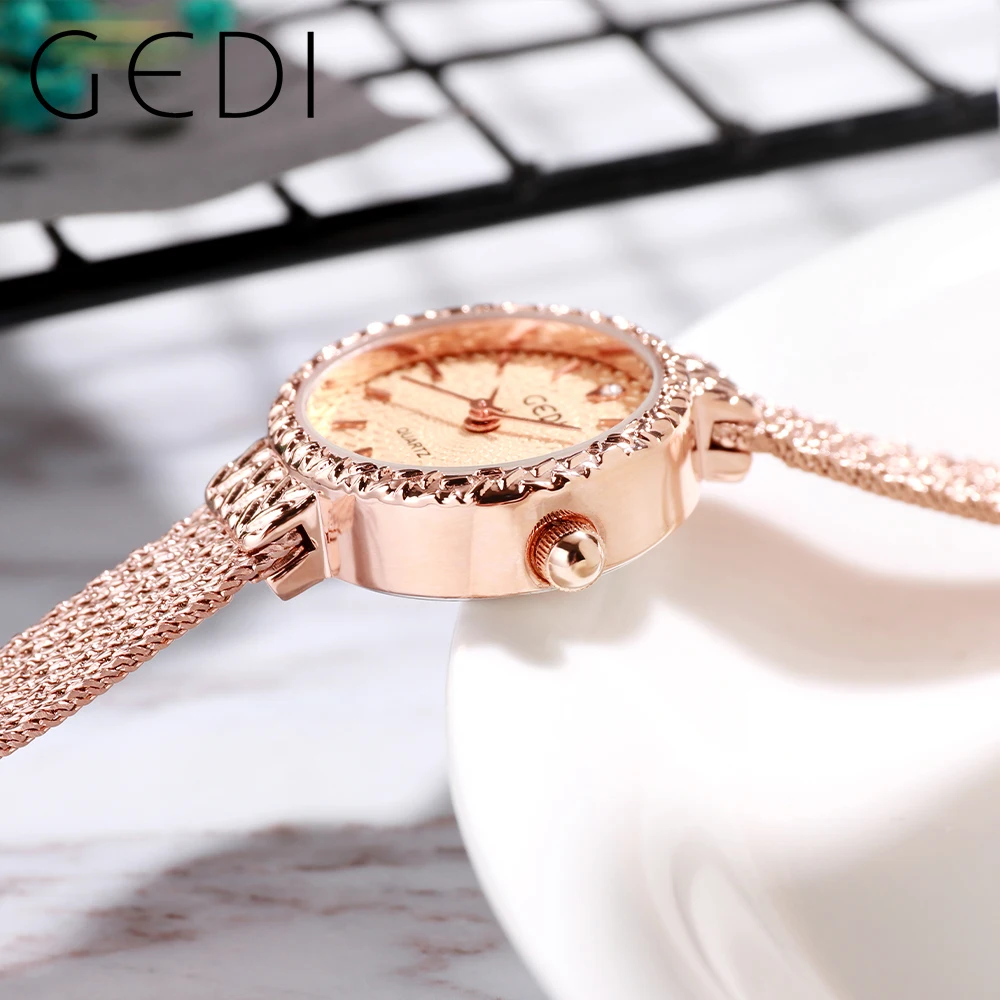 GEDI Waterproof New in Women's Watches 2023 Trend Stainless Steel Rose Gold Fashion Quartz Wrist Watch for Woman Small Uhr Damen
