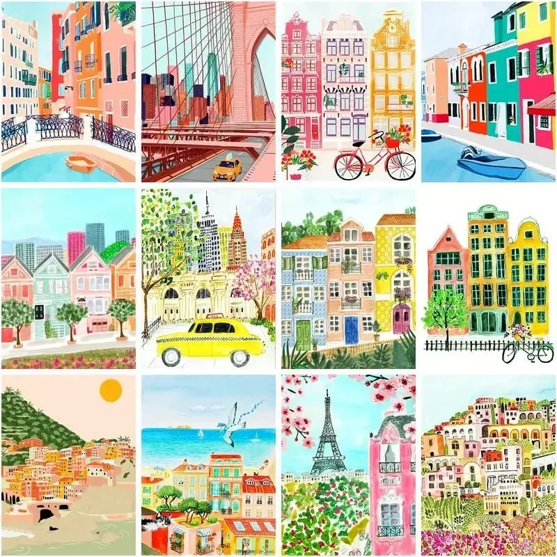 608129 Рамка сделай сам краска по номерам красочный городской пейзаж для взрослых