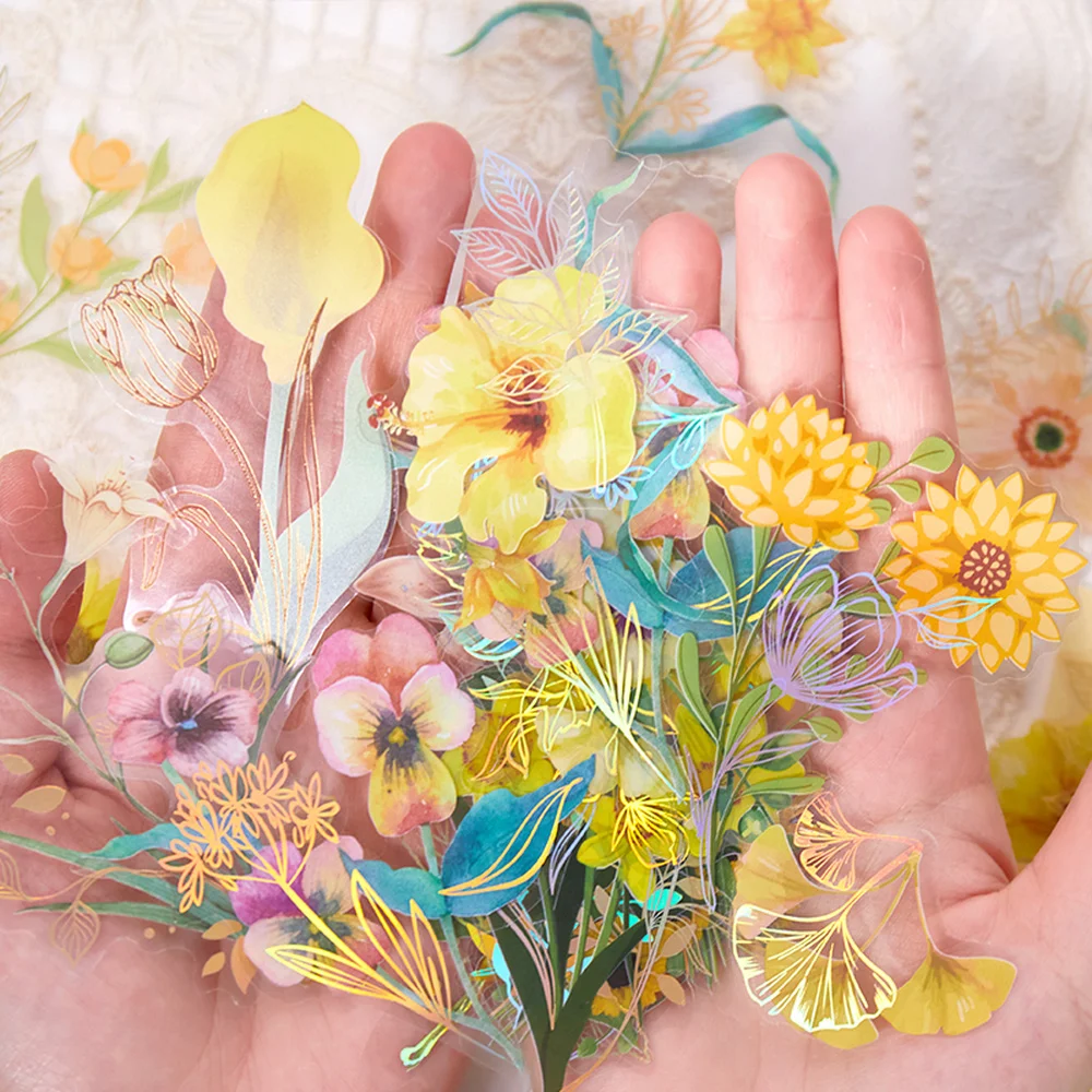 Mr.paper 6 Styles 40Pcs/Bag Aesthetic Flower Stickers Pack Fresh Plant Hand Account DIY Material Decorative Stationery Stickers