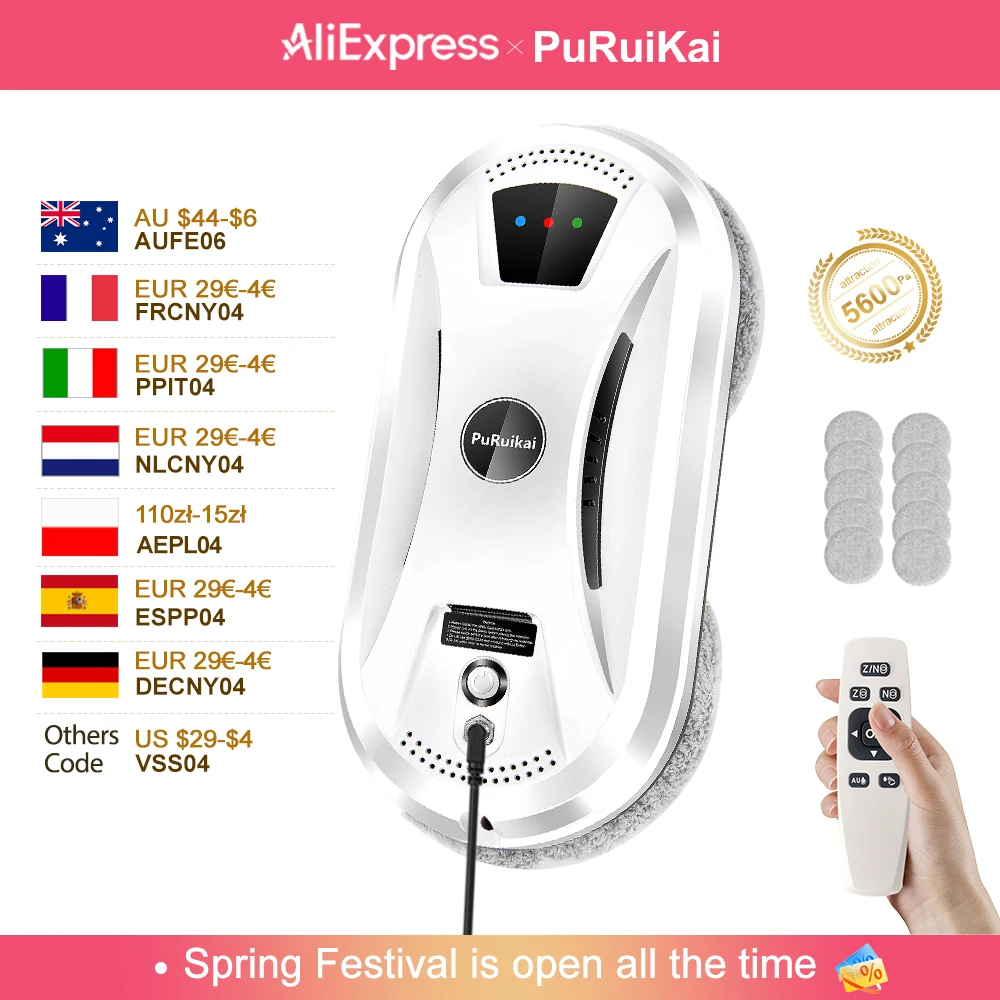 PuRuiKai robot aspirador ultra delgado y robot limpiacristales con control remoto