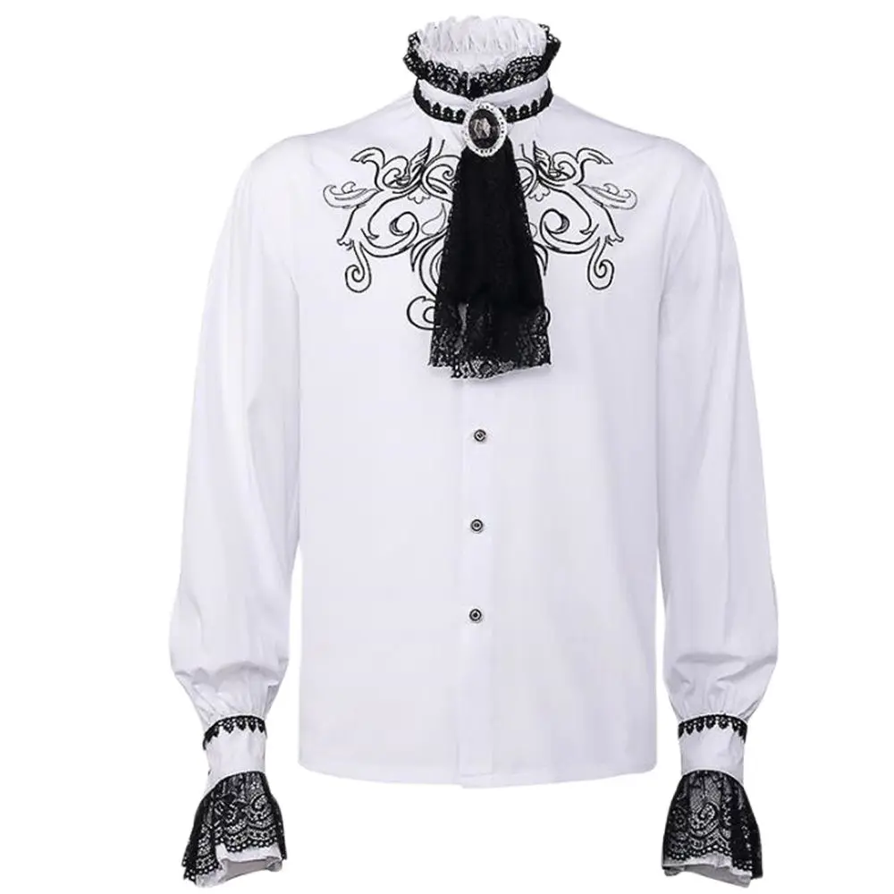 

Рубашка Victoria с длинным рукавом, кружевной галстук-бабочка, мужской готический костюм в стиле панк с оборками, Женский костюм на свадьбу и Хэллоуин, Мужская винтажная рубашка 2023